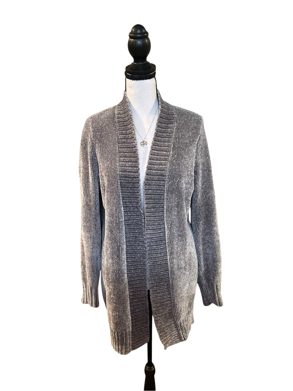 LOFT Gray Open-Front Ribbed Cardigan